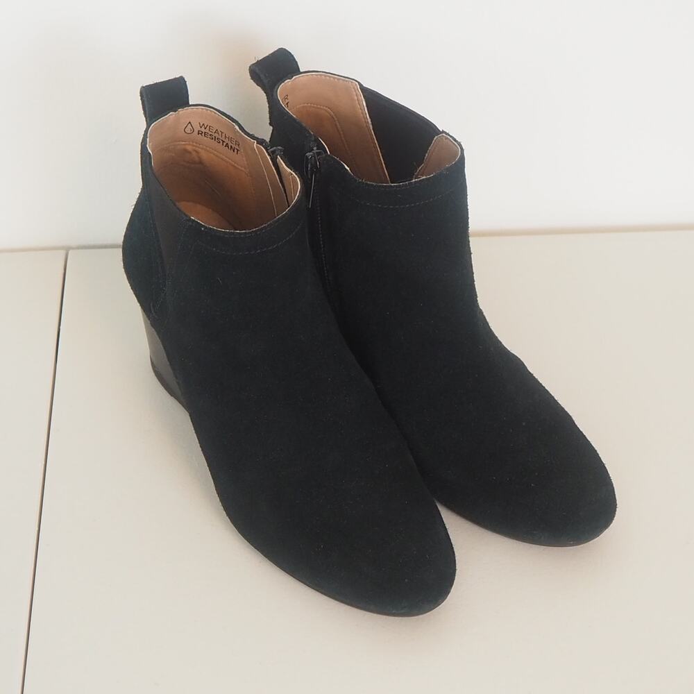 Vionic Black Suede Block Heel Ankle Boots